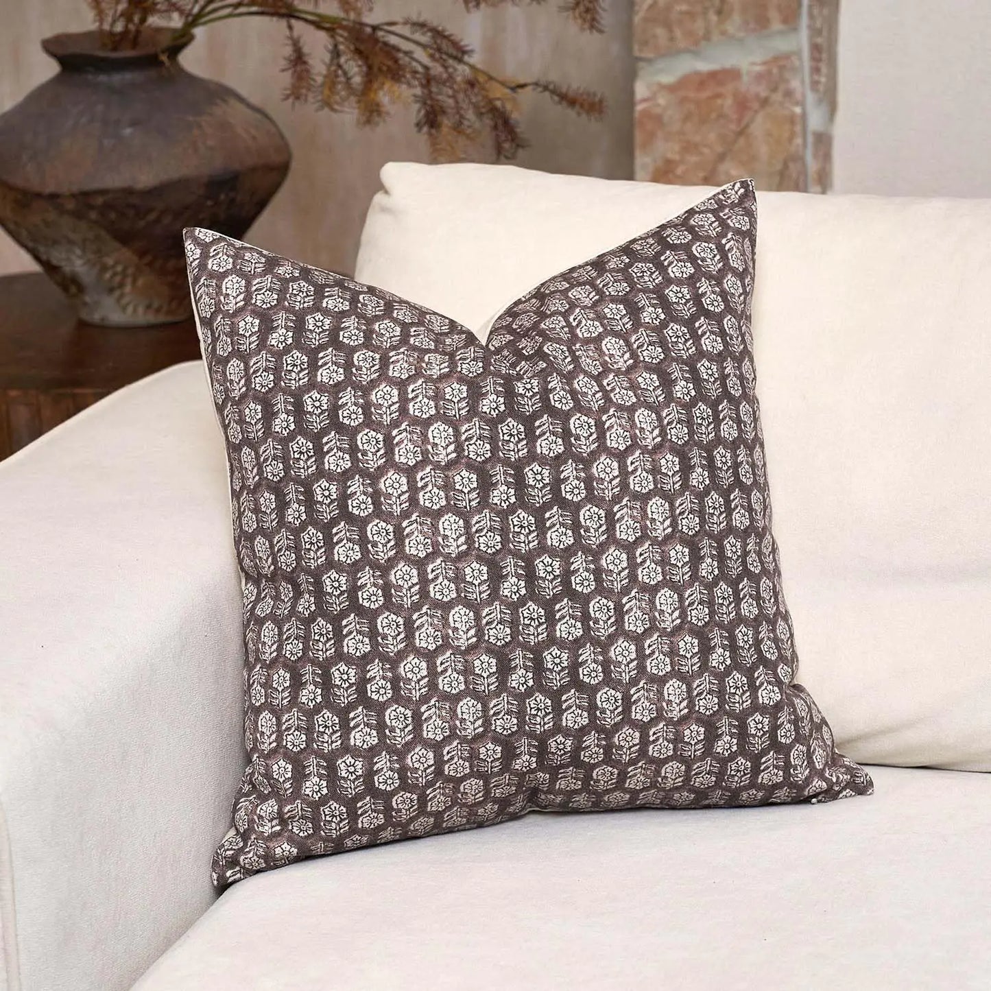 Dark Brown Floral Pillow Covers
