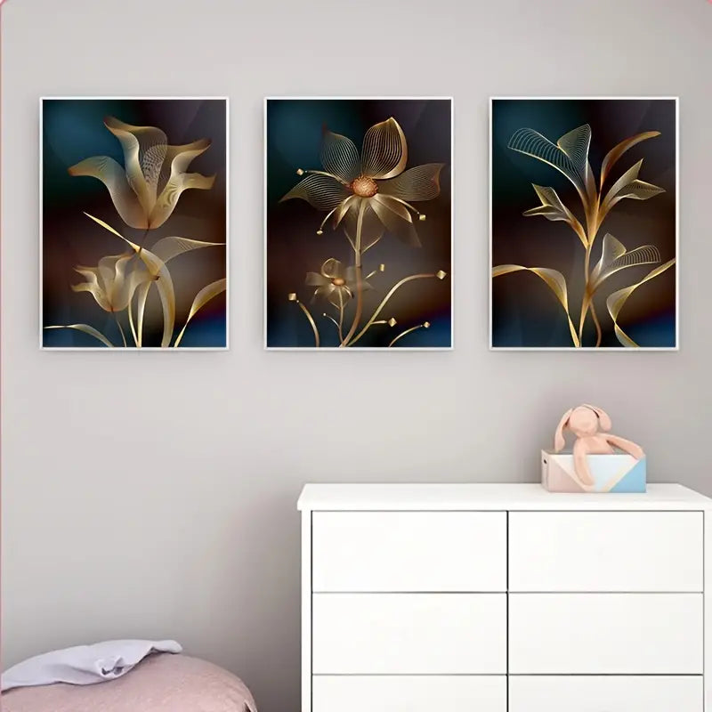 Abstract Black Golden Flower Canvas Art