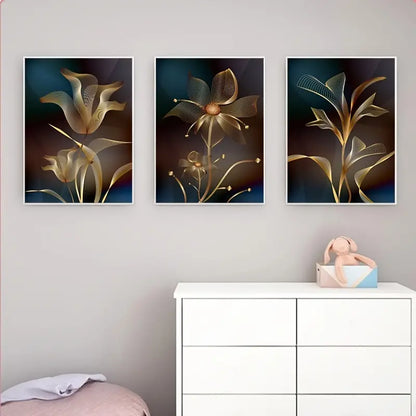 Abstract Black Golden Flower Canvas Art