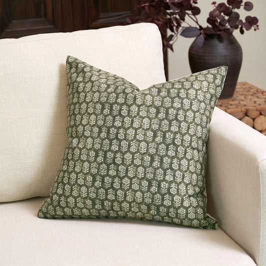 Olive Green Floral Pillow Covers