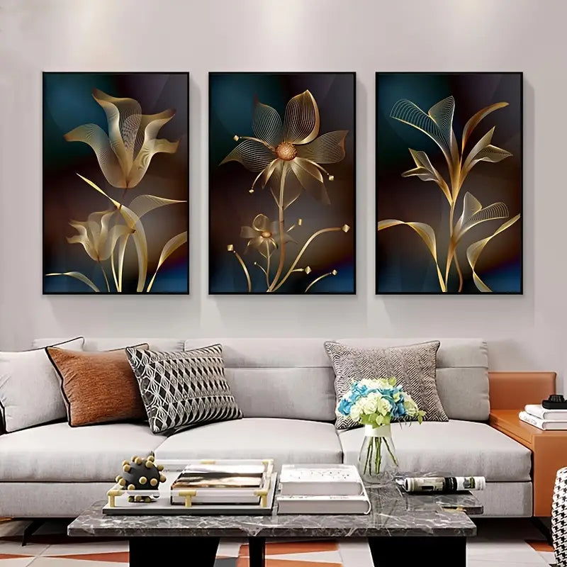 Abstract Black Golden Flower Canvas Art