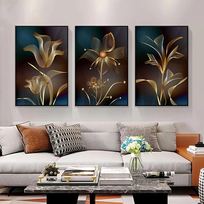 Abstract Black Golden Flower Canvas Art