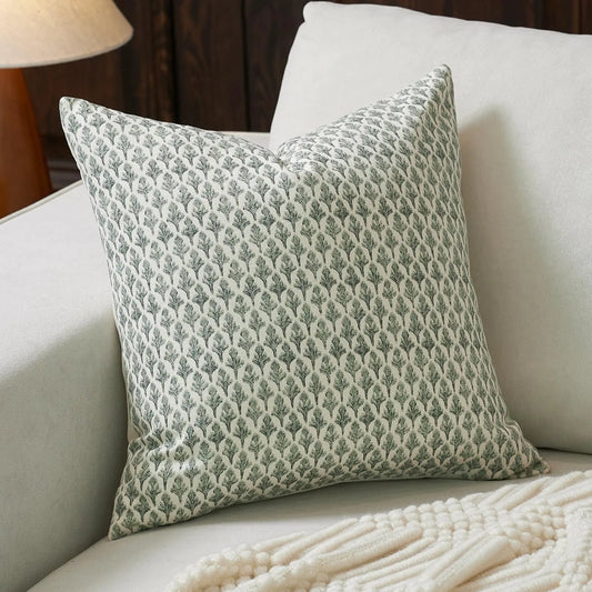 Olive Green Floral Pillow Covers