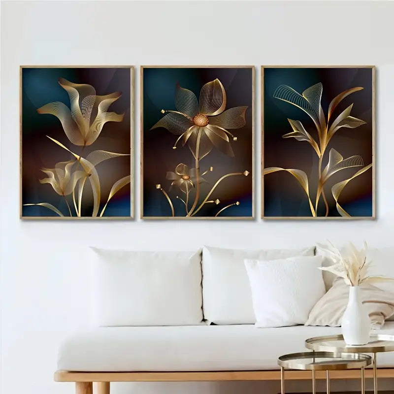 Abstract Black Golden Flower Canvas Art