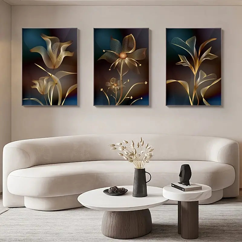 Abstract Black Golden Flower Canvas Art
